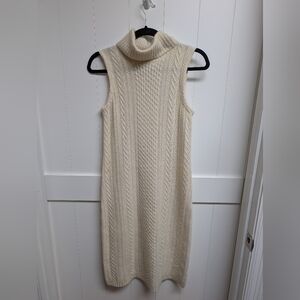 Lauren Ralph Lauren Cream Sleeveless Cable Knit Turtleneck Dress, Small